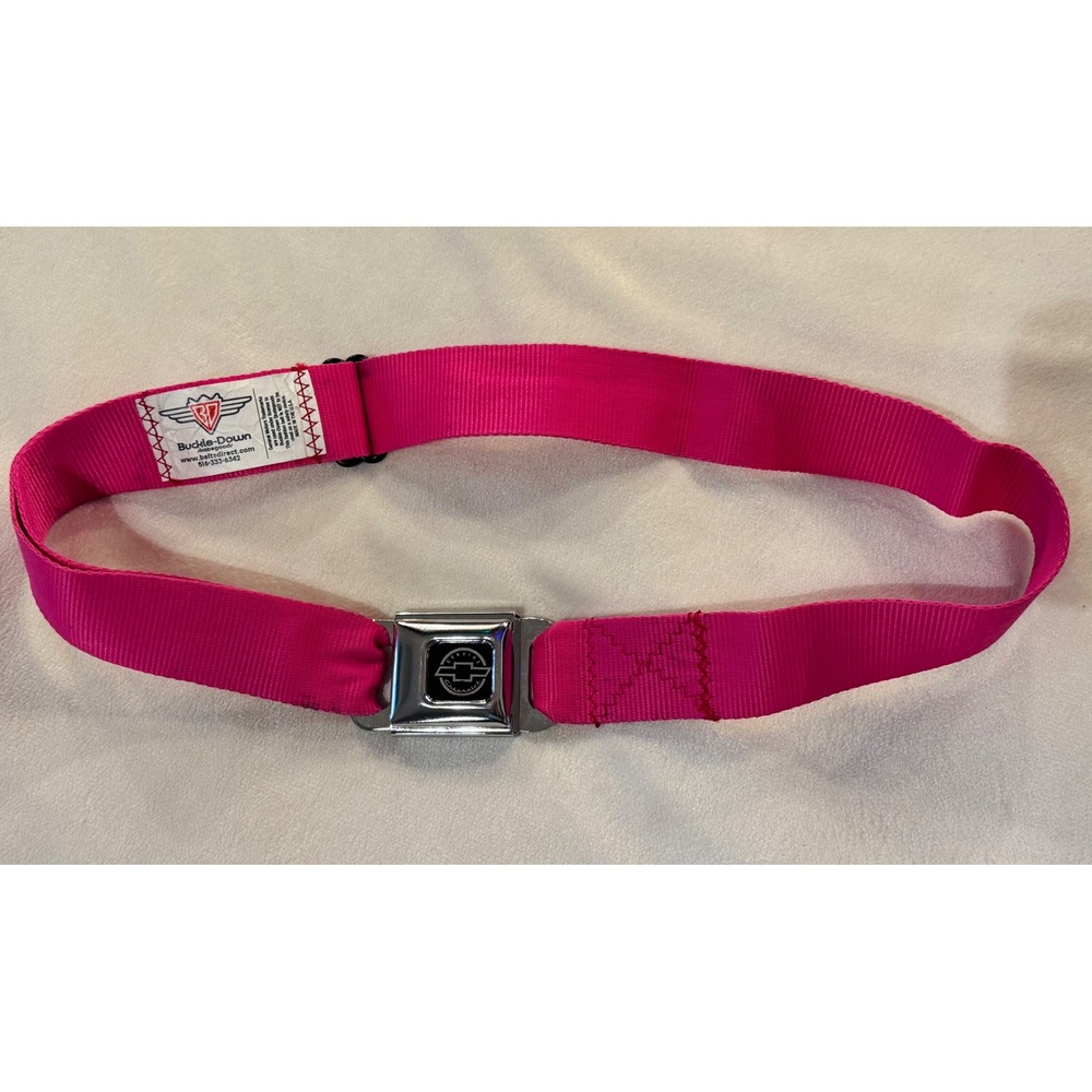 Buckle-Down Chevrolet Seatbelt Belt Pink GM Bowtie Buckle Adjustable Skater Y2K
